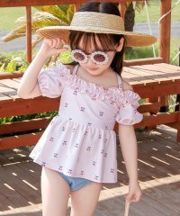 TeddyShop/テディショップ Teddyshop キッズ水着 フリルオフショルダーペプラムセパレートビキニ+キャップ 上下3点セット【返品不可商品】/506035673