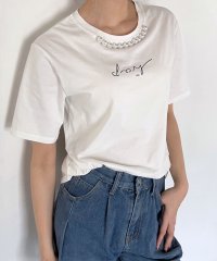 Jewelobe/ネックパールニュアンスロゴTシャツ/506000598