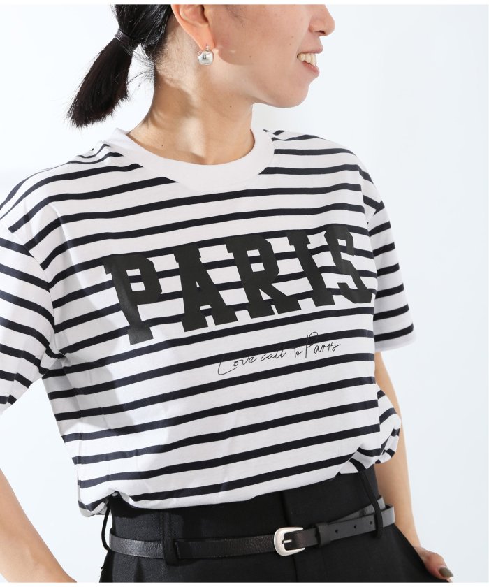 VERMEIL par iena　PARISロゴボーダーTシャツ INSCRIRE アンスクリア Back Circle Tee I25SSBC98（Tシャツ