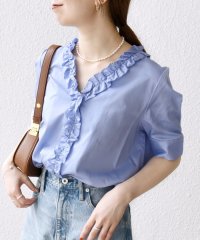 SHIPS any WOMEN/SHIPS any: 〈洗濯機可能〉コットン サテン フリル Vネック ショートスリーブ ブラウス/506048268