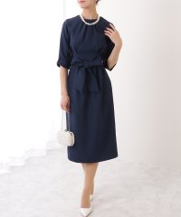 Lace Ladies/クルーネック リボン付き 5分袖 タック ワンピース/506033028