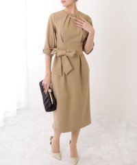 Lace Ladies/レースレディース Lace Ladies クルーネック リボン付き 5分袖 タック ワンピース/506033028