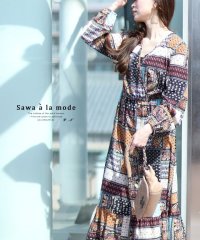 Sawa a la mode/パッチワーク風柄合わせのロングワンピース　レディース 大人 上品/506044342