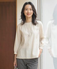 J.PRESS LADIES（LARGE SIZE）/【洗える】コットンアセVis ストライプ クルーネック ブラウス/505994176