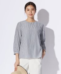 J.PRESS LADIES（LARGE SIZE）/【洗える】コットンアセVis ストライプ クルーネック ブラウス/505994176