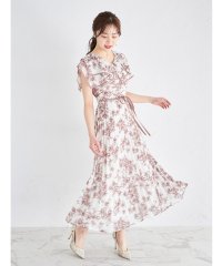 tocco closet/トッコクローゼット tocco closet ウエストリボン付きフラワー&ドットアソートプリントビックカラープリーツワンピース/506033595