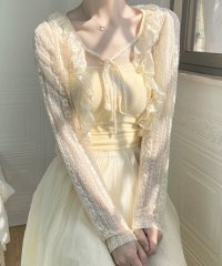 shopnikoniko/ショート丈 レース フリルカーディガン ma 【即納】ボレロ クロップド丈 リボン 花柄 トップス 長袖 透け感 シアートップス サマーカーディガン 春 夏 紫/506050229