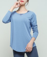 TeddyShop/テディショップ Teddyshop レディース 長袖リボン結べるラウンドヘムバックスリットメッシュヨガトップス/506050236