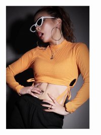 bombshell/ボムシェル bombshell 半袖カットソー リブニット サイドカット カットソー ハイネック 短丈 長袖 プチプラ ストリートファッション カラバリ豊富 カ/504629519