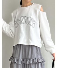 Re:EDIT/リエディ Re:EDIT 裏毛刺繍ロゴ肩スリットショート丈トップス/506051752