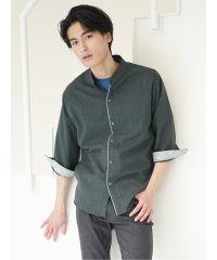 TAKA-Q/メランジポリトロ バンドカラー 7分袖シャツ メンズ シャツ カジュアル トップス インナー ギフト プレゼント ライトアウター カーディガン アウター/506054184