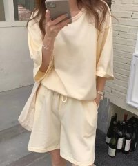 TeddyShop/テディショップ Teddyshop レディース 半袖オーバーサイズルーズスウェットトップス+パンツセットアップ 上下2点セット/506054868