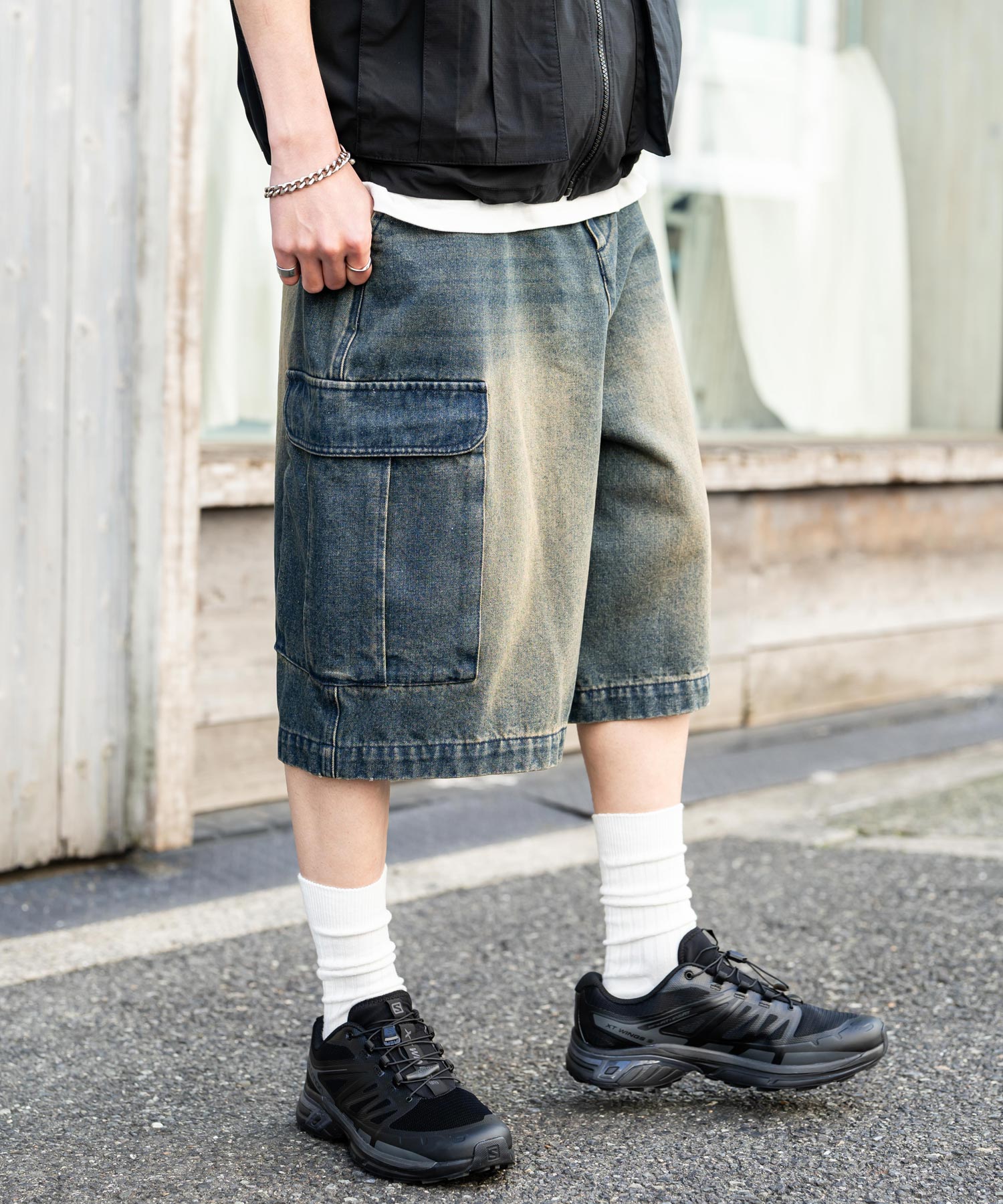 90s Ralph Lauren カーゴ バギーパンツ ハーフ W42 ブラック
