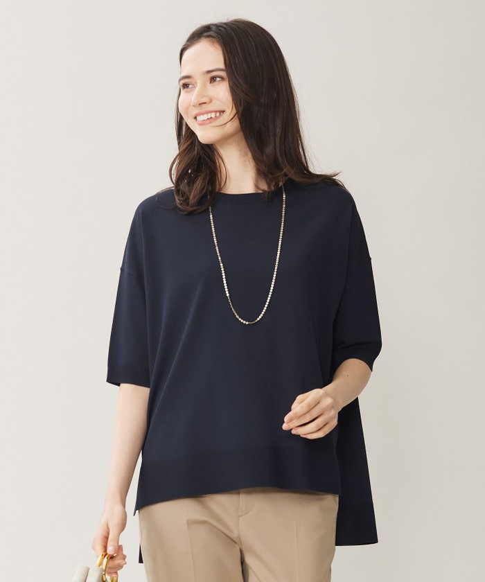 美品 自由区 SHIHO着用 24SS クレープストレッチプルオーバー ニット 自由区｜【接触冷感・UVカット・SHIHOさん着用・WEB限定カラー