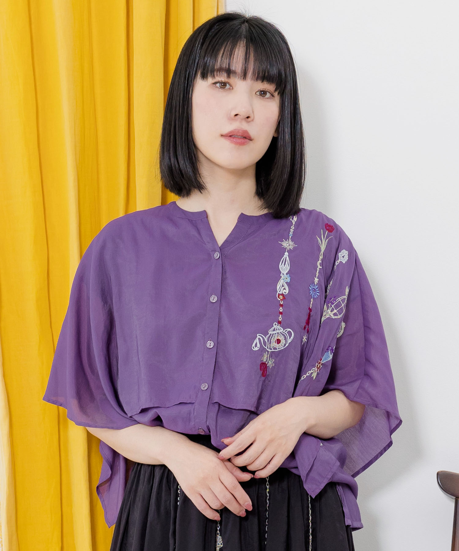 セール】スカラー ScoLar ガーランド刺繍 ケープ重ね風シアー