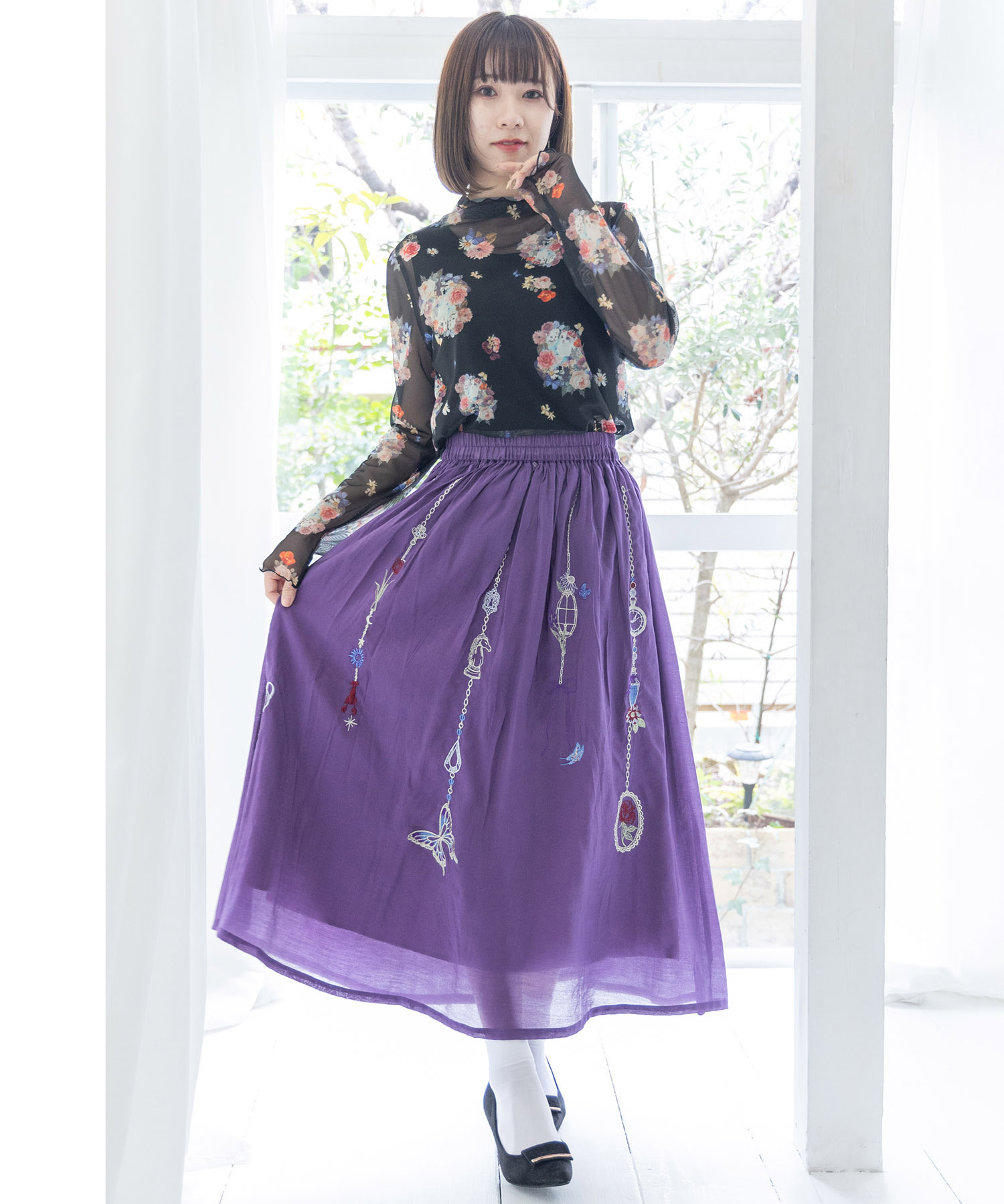 MARK & LONA スカル刺繍ジャケット、スカートセット SKJ-003 月と狐 刺繍スカジャン ブラック S・ M・L・XL・XXL