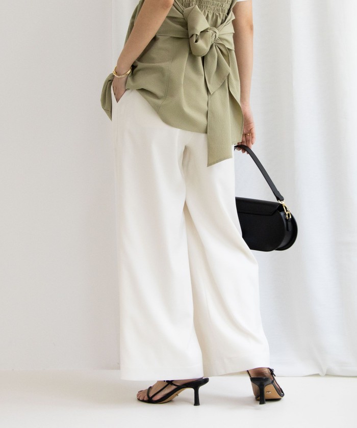贅沢品 セール 40%OFF】《セットアップ対応》ウォッシャブル麻調ワイド パンツ