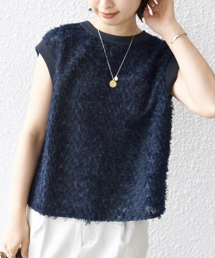 シアーフリンジフレンチスリーブブラウス セール 30%OFF】〈手洗い可能〉シアー フリンジ フレンチ