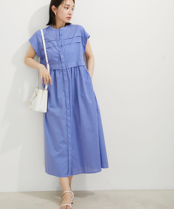 ワッシャーブロードワンピース　フレンチスリーブ　シャツワンピース　ロング SUH0124F0014_zo_a010.jpg
