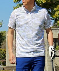 TopIsm/トップイズム TopIsm ゴルフ ハーフジップ ポロシャツ メンズ ゴルフウェア 速乾ドライメッシュ ストレッチ 半袖 春夏 カモフラ 迷彩 総柄 千鳥格子 /505288522