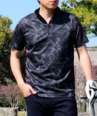 TopIsm/トップイズム TopIsm ゴルフ ハーフジップ ポロシャツ メンズ ゴルフウェア 速乾ドライメッシュ ストレッチ 半袖 春夏 カモフラ 迷彩 総柄 千鳥格子 /505288522