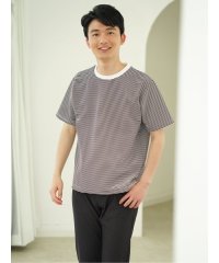 TAKA-Q/リップルマイクロボーダー クルーネック半袖Tシャツ/506061253