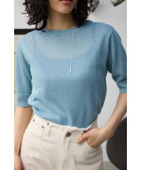 AZUL by moussy/シアーラメ5分袖ニットトップス/506061920