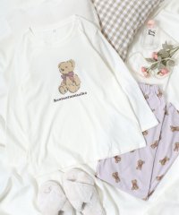 salong hameu/【Salong hameu】「別注」くまさんプリント長袖Tシャツパジャマ ルームウェア レディース/巾着袋付き3点セット 婦人 女性 パジャマ/506047679