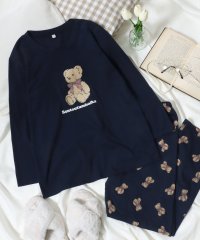 salong hameu/【Salong hameu】「別注」くまさんプリント長袖Tシャツパジャマ ルームウェア レディース/巾着袋付き3点セット 婦人 女性 パジャマ/506047679