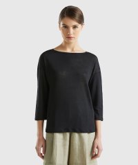 BENETTON (women)/リネン100%ボートネック7分袖ドロップショルダーTシャツ・カットソー/506054760