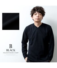  GENELESS/Tシャツ メンズ Vネック 長袖 ブイネック 春 tシャツ 大人 おしゃれ 無地 シンプル 大きいサイズ アメカジ 長T ニット 黒 大学生 ポリエステル/506061597