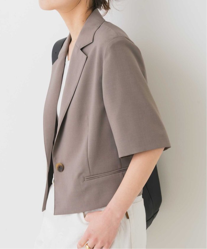 Spick and Span ベージュ ハーフスリーブジャケット Spick & Span（スピックアンドスパン）の「レーヨンリネンハーフ