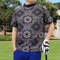 TopIsm/トップイズム TopIsm ゴルフウェア ハイネックシャツ メンズ モックネック ゴルフ 速乾ドライ 鹿の子 ストレッチ 半袖 カモフラ 迷彩 ロゴ ボタニカル/505215524
