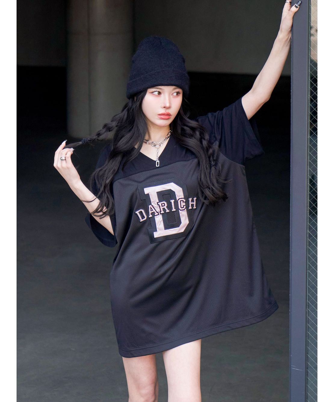 darich メッシュアップリケビッグTシャツ　ブラック ダーリッチ メッシュアップリケビッグTシャツ Darich ダーリッチ