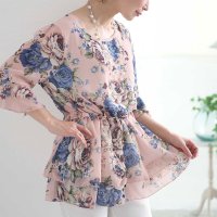 Sawa a la mode/艶やかな花が咲き誇るペプラムチュニック　レディース 大人 上品/506065131