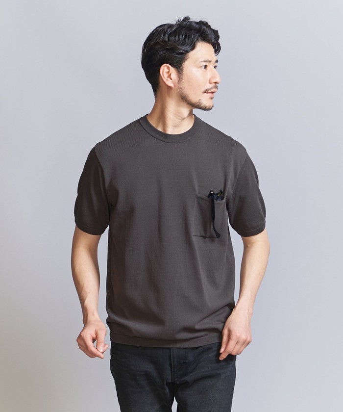 WEB限定 WARDROBE SMART】マシーンウォッシュ 1ポケット ニット T