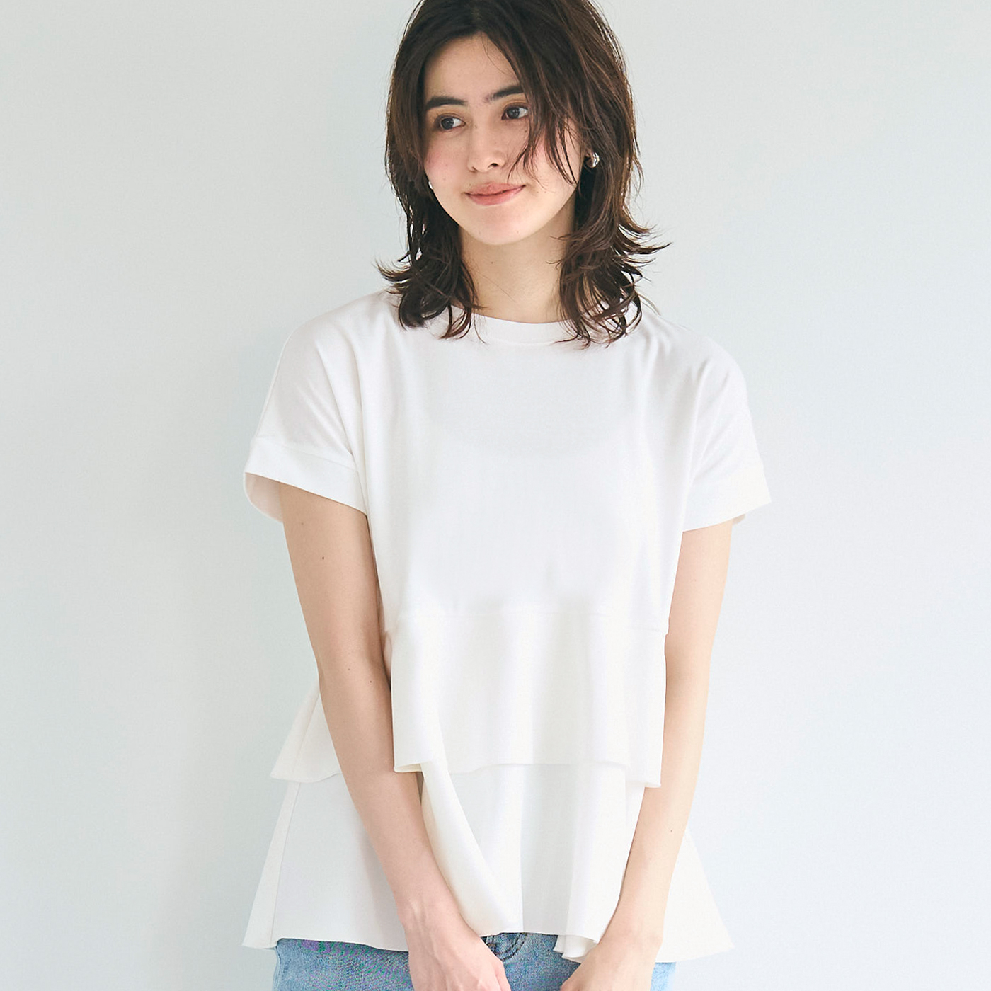 コカ coca 異素材切り替え2段フリルTシャツ(506030624) | コカ