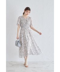 tocco closet/ピンタックフラワープリントウエストシャーリングシフォンワンピース/506058715