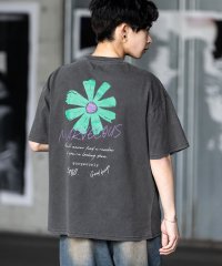 Rocky Monroe/Tシャツ 半袖 バックプリント メンズ レディース カットソー クルーネック グラフィック FLOWER 花 ワンポイント ピグメント加工 ヴィンテージライク /506067087