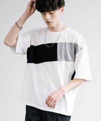 Rocky Monroe/Tシャツ 5分袖 ライン切替 メンズ レディース カットソー オーバーサイズ ビッグシルエット クルーネック カジュアル シンプル リラックス 13591/506067141