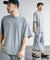 Rocky Monroe/セットアップ 半袖 接触冷感 メンズ レディース Tシャツ カットソー クルーネック イージーパンツ ハーフ ワイド クロップド 股下 エコバッグ オーバーサイ/506078690