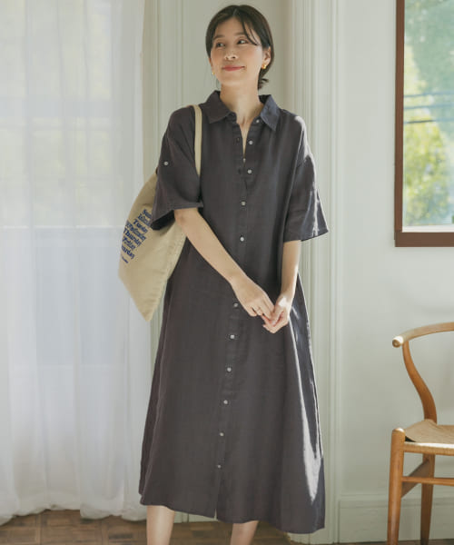 セール 30%OFF】リネン前開きシャツワンピース(506079136