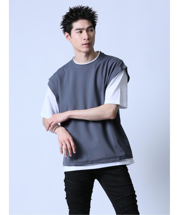 カットソー Tシャツ メンズ 夏 フェイクレイヤード 半袖