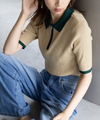 MAISON BREEZE reveur/メゾンブリーズレヴール MAISON BREEZE reveur 配色 ハーフジップ 五分袖 ニット ニットポロ トップス ポロシャツ ジップポロ 半袖 リブ/506080064