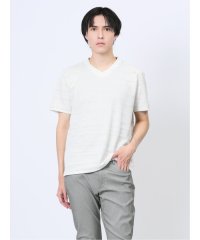 m.f.editorial/メッシュボーダー フェイクVネック半袖Tシャツ/506081295