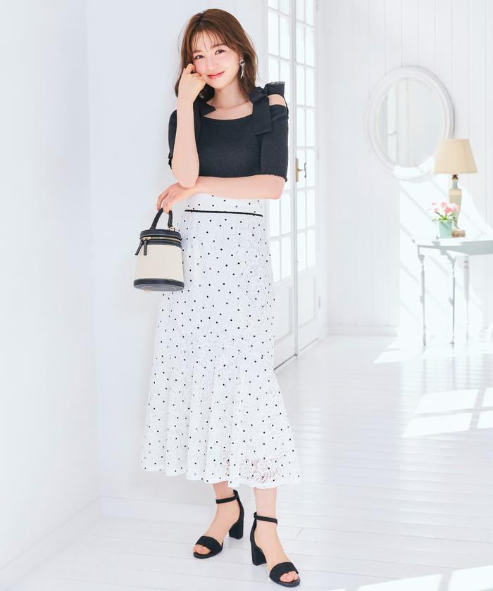 WILLSELECTION ラッセルレース×ドットプリントワンピース ラッセルレース×ドットプリントスカート(506081823) | ウィル