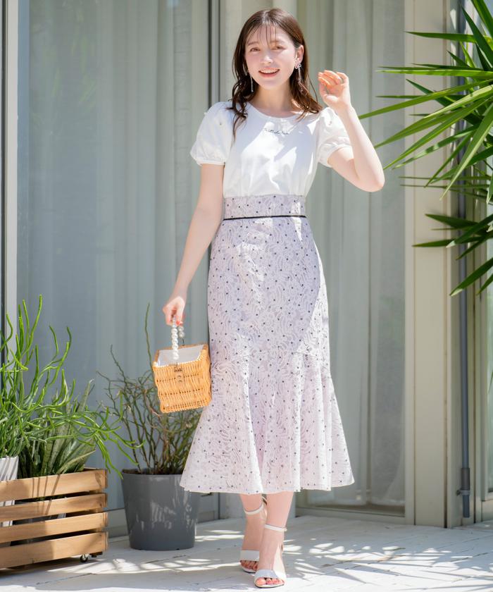 WILLSELECTION ラッセルレース×ドットプリントワンピース ラッセルレース×ドットプリントスカート(506081823) | ウィル