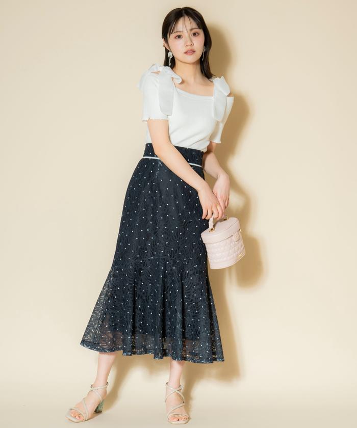 WILLSELECTION ラッセルレース×ドットプリントワンピース ラッセルレース×ドットプリントスカート(506081823) | ウィル