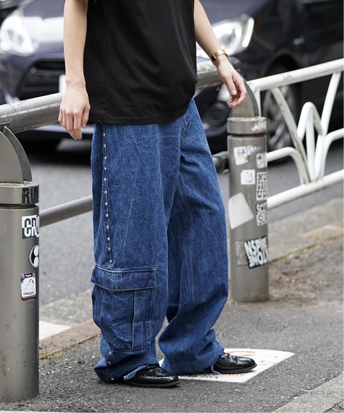 セール】【AFB / エーエフビー】STUDDED DENIM CARGO PANTS
