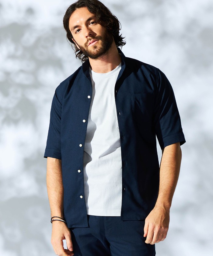 セール 50%OFF】ストレッチサーフクロススタンドシャツ